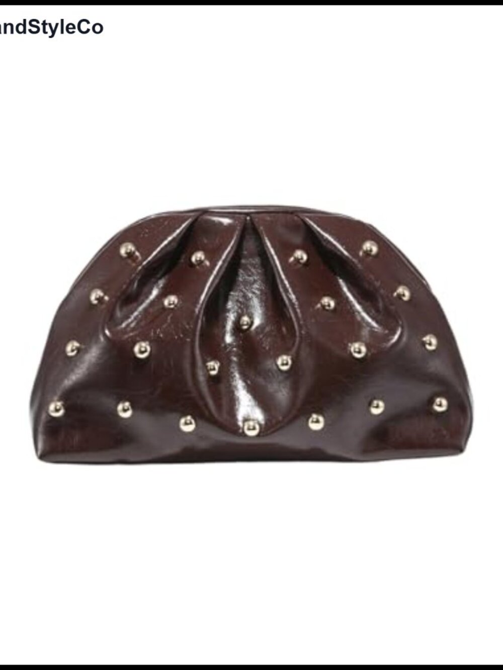 PU Leather Studded Ruched Clutch Evening Bag Magnet Closure Medium